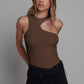 MOCHA RIBBED CREWNECK BODYSUIT