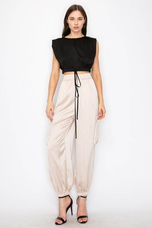 MAVEY SATIN CARGO PANTS