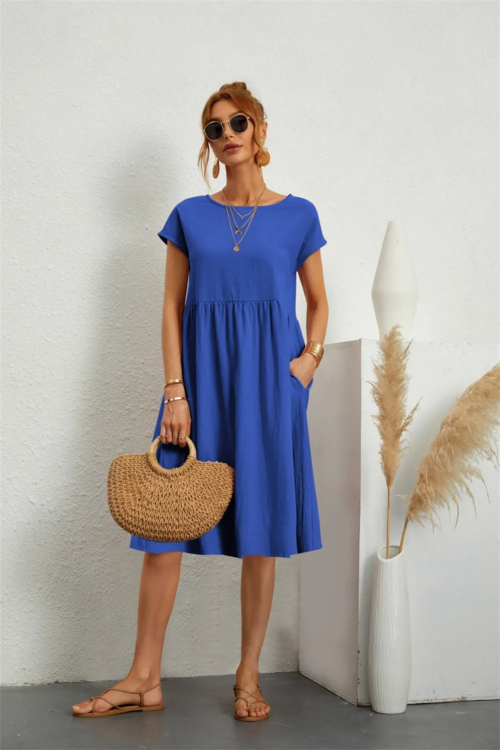 Moda - O-Neck Casual Loose Fit Dress