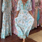 Women's V-neck leaf print maxi dress