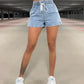 DRAWSTRING HIGH WAIST DENIM SHORTS