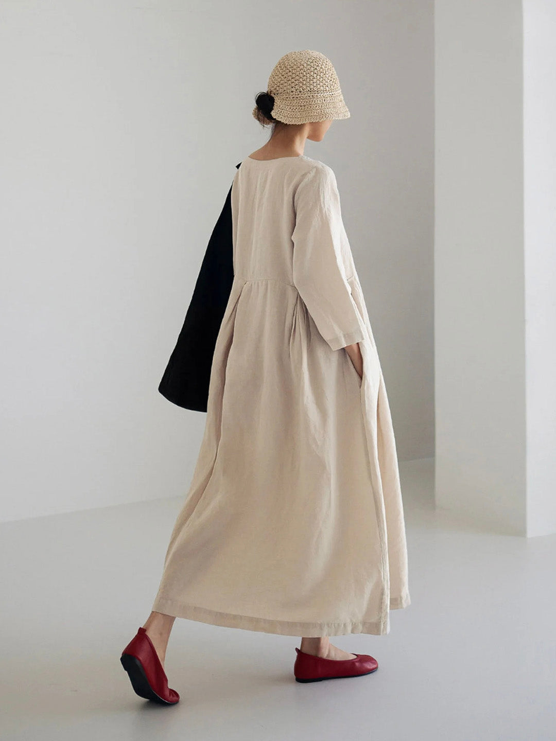 LINA | LOOSE LINEN DRESS WITH SIDE POCKETS