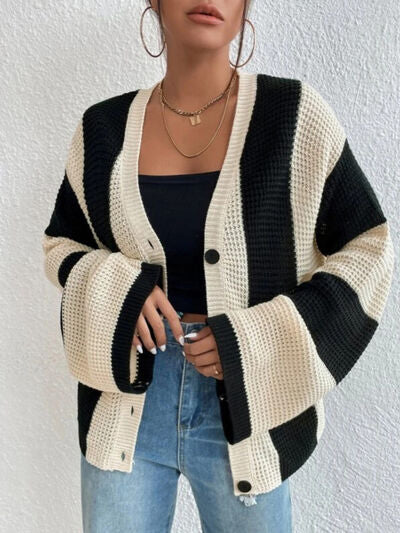 CAROLINE STRIPED BUTTON UP CARDI