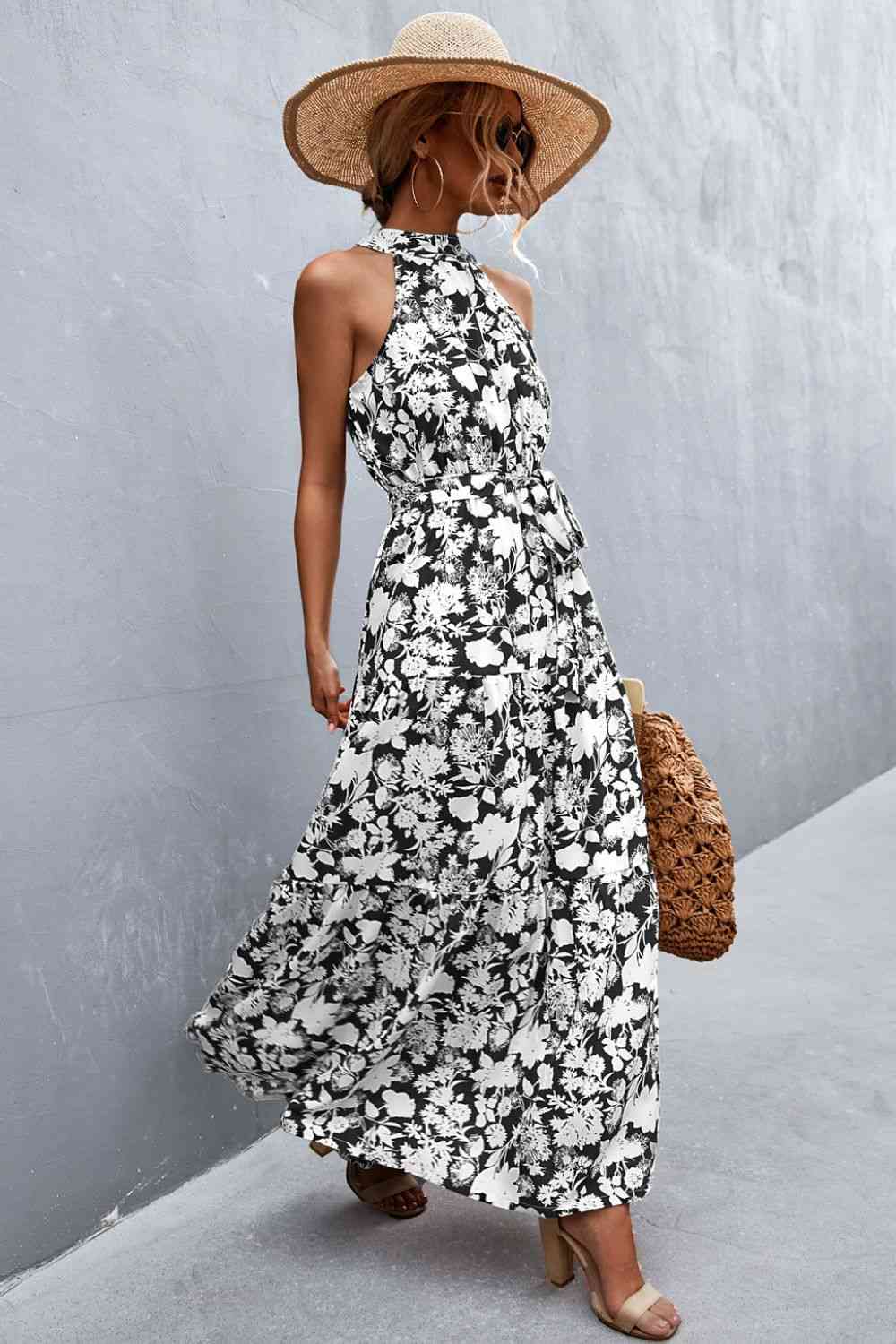 NADIA FLORAL TIE WAIST MAXI DRESS