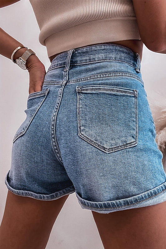 DIAMOND HIGH WAIST DENIM SHORTS