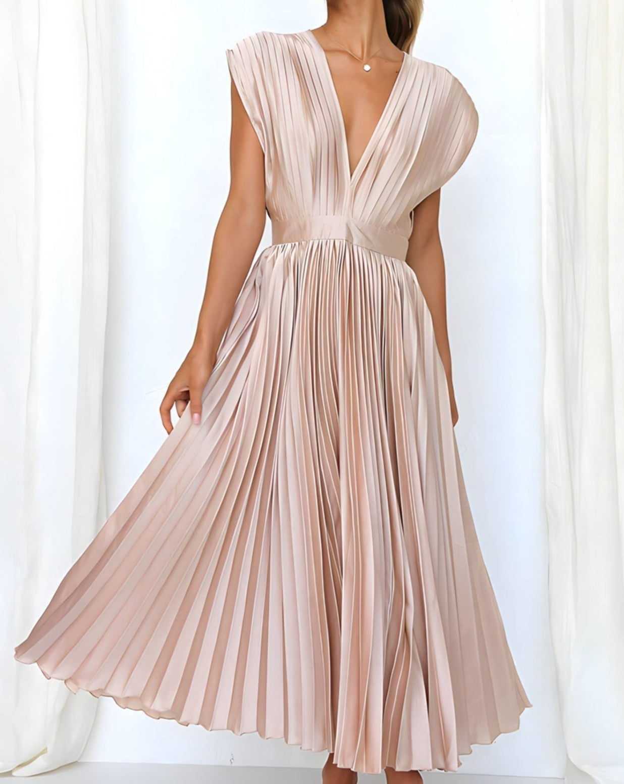 Elena - Sleeveless Pleated Midi Dress