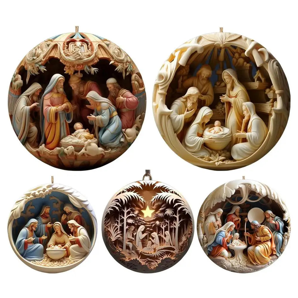 Divinesculpt 3D Nativity Tree Ornaments (Set of 5)