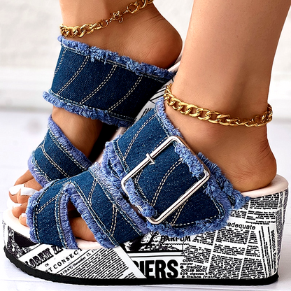 Daniela Denim Wedge Sandals