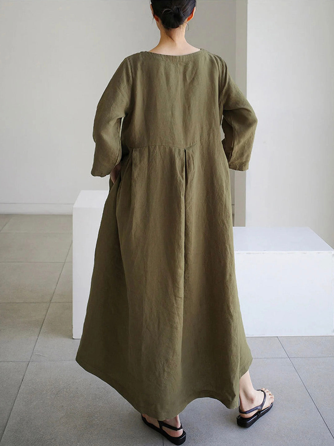 LINA | LOOSE LINEN DRESS WITH SIDE POCKETS