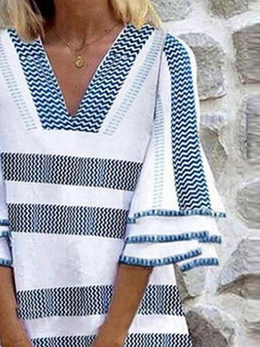 Casual Stripe Print Midi Dress