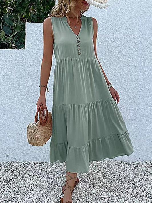 Cotton V-neck Suspender Vest Dress