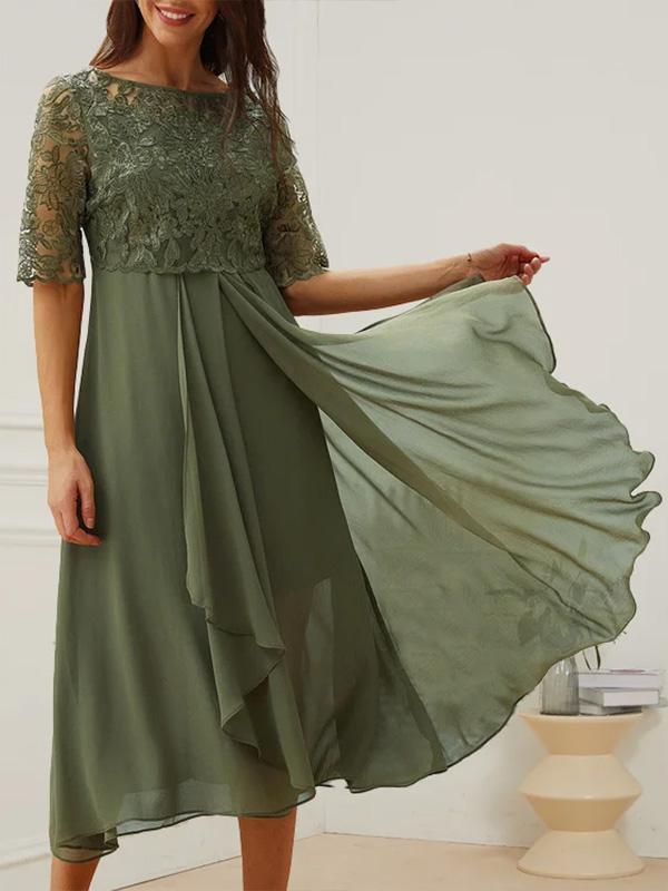 Elegant Lace Panel Midi Dress