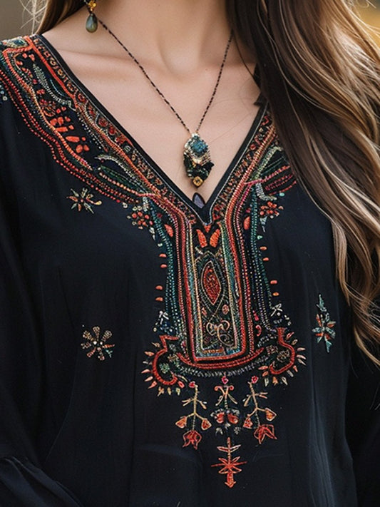 Embroidered V-neck Everyday Top