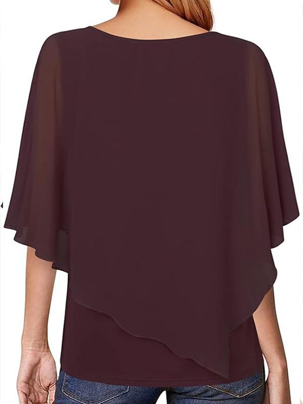 Lightweight Double Chiffon Printed Cape Shirt