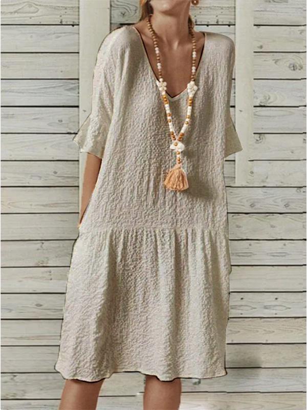 Loose Cotton and Linen Midi Dress