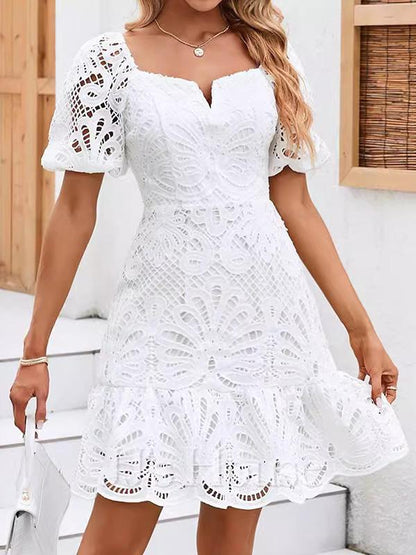 Elegant Lace Hollow Resort Midi Dress