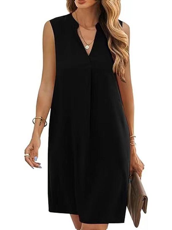 Sleeveless V-neck Loose Solid Color Short Dress