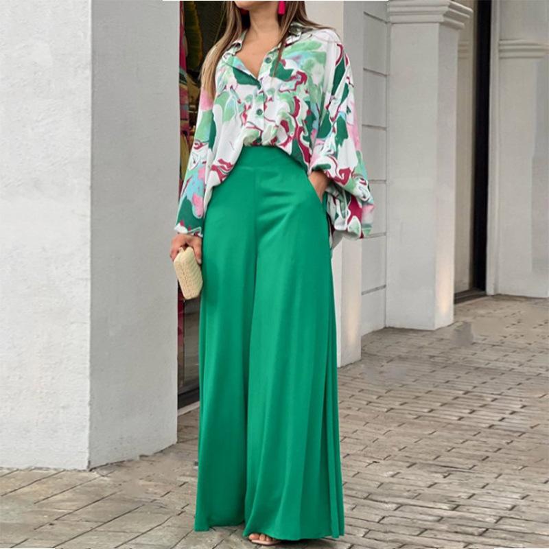 Loose Casual Printed Shirt and Wide-leg Pants Two-piece Set 51096975