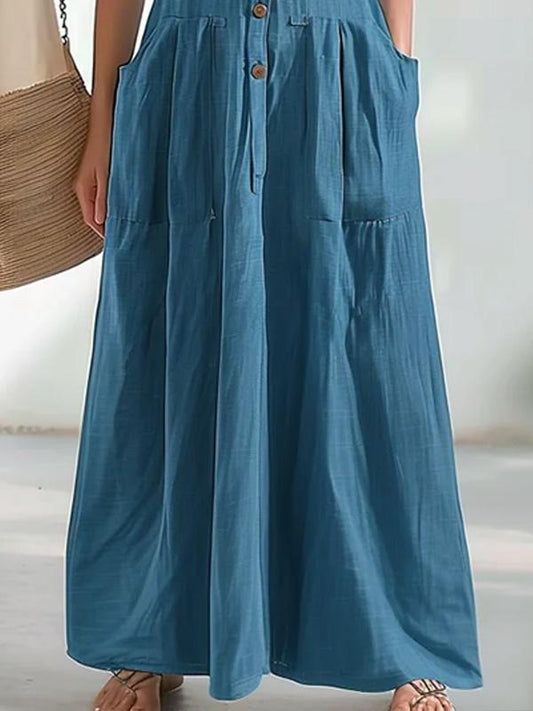 Cotton and Linen Suspender Midi Dress