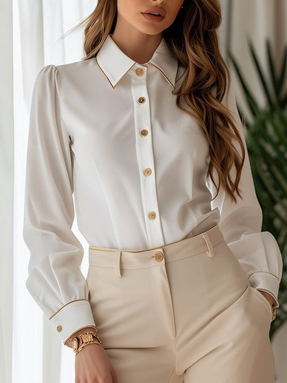 Shirt Collar Long Sleeve Vintage Straight Shirt