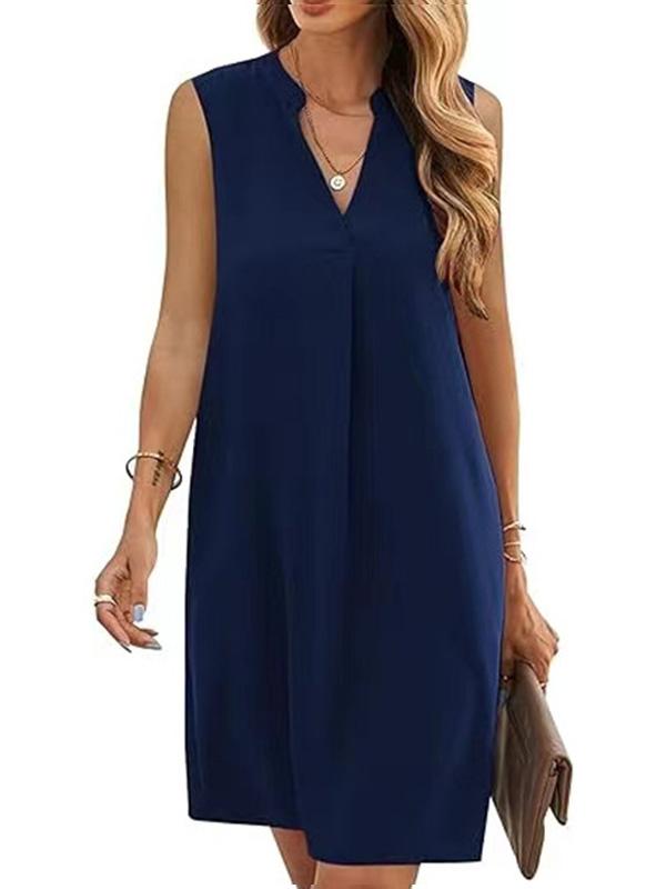 Sleeveless V-neck Loose Solid Color Short Dress