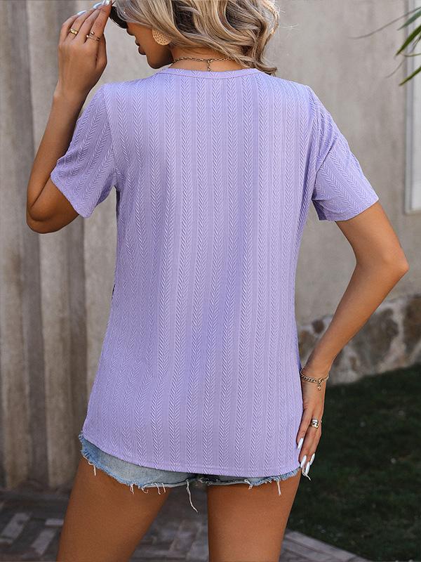 Round Neck Jacquard Short Sleeve T-shirt 44332792