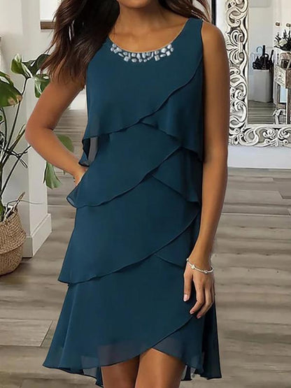 Fashionable Rhinestone Sleeveless Midi Dress