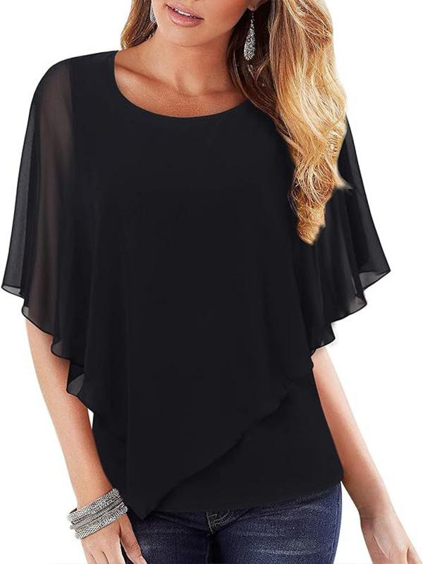 Lightweight Double Chiffon Printed Cape Shirt