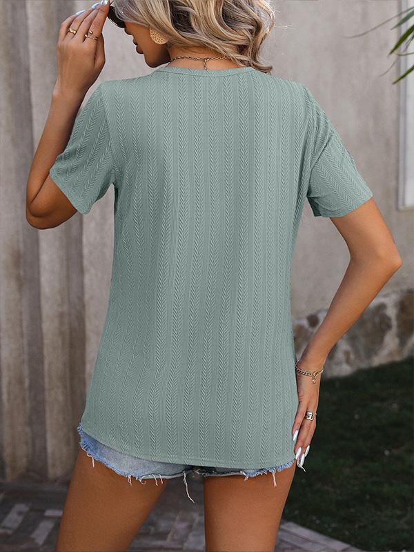 Round Neck Jacquard Short Sleeve T-shirt 44332792