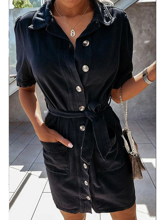 Cotton Short-sleeved Waist Cardigan Dress