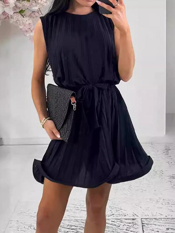 Tie-Up Sleeveless Pleated Midi Dress