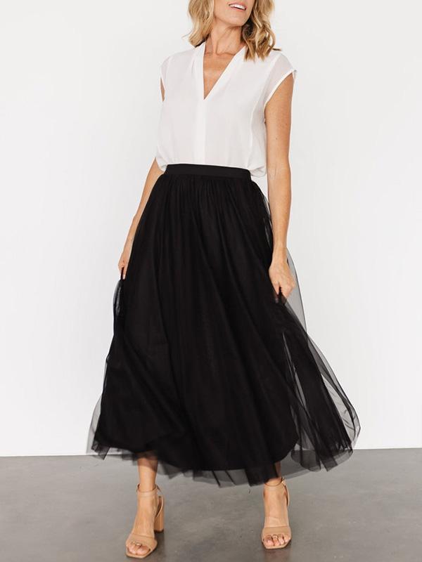 V-neck Shirt and Tulle Skirt Set