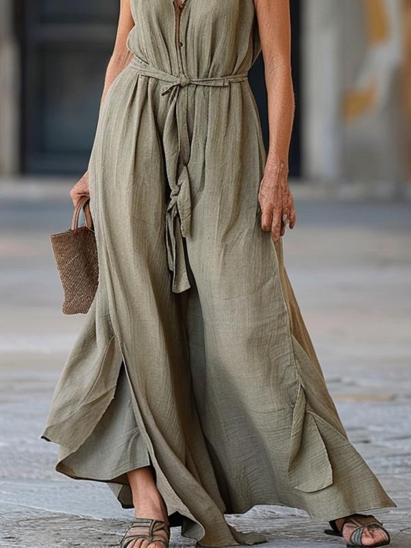 Cotton and Linen Sleeveless V-neck Everyday All-match Maxi Dress