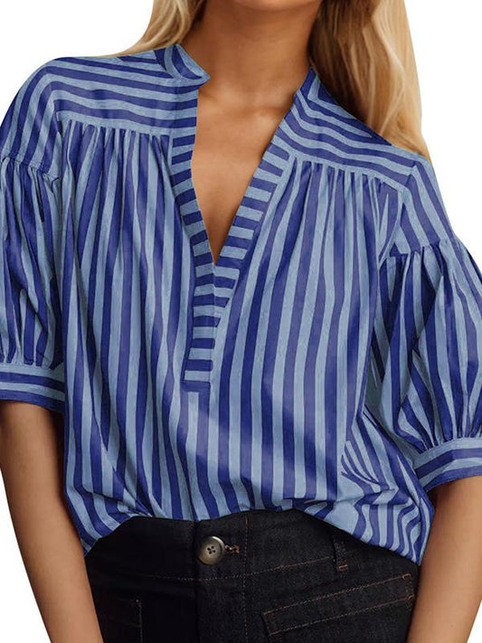 V-neck Striped Stitching Everyday Versatile Top