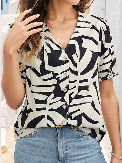 Pullover V-neck Printed Short-sleeved Shirt 85278891