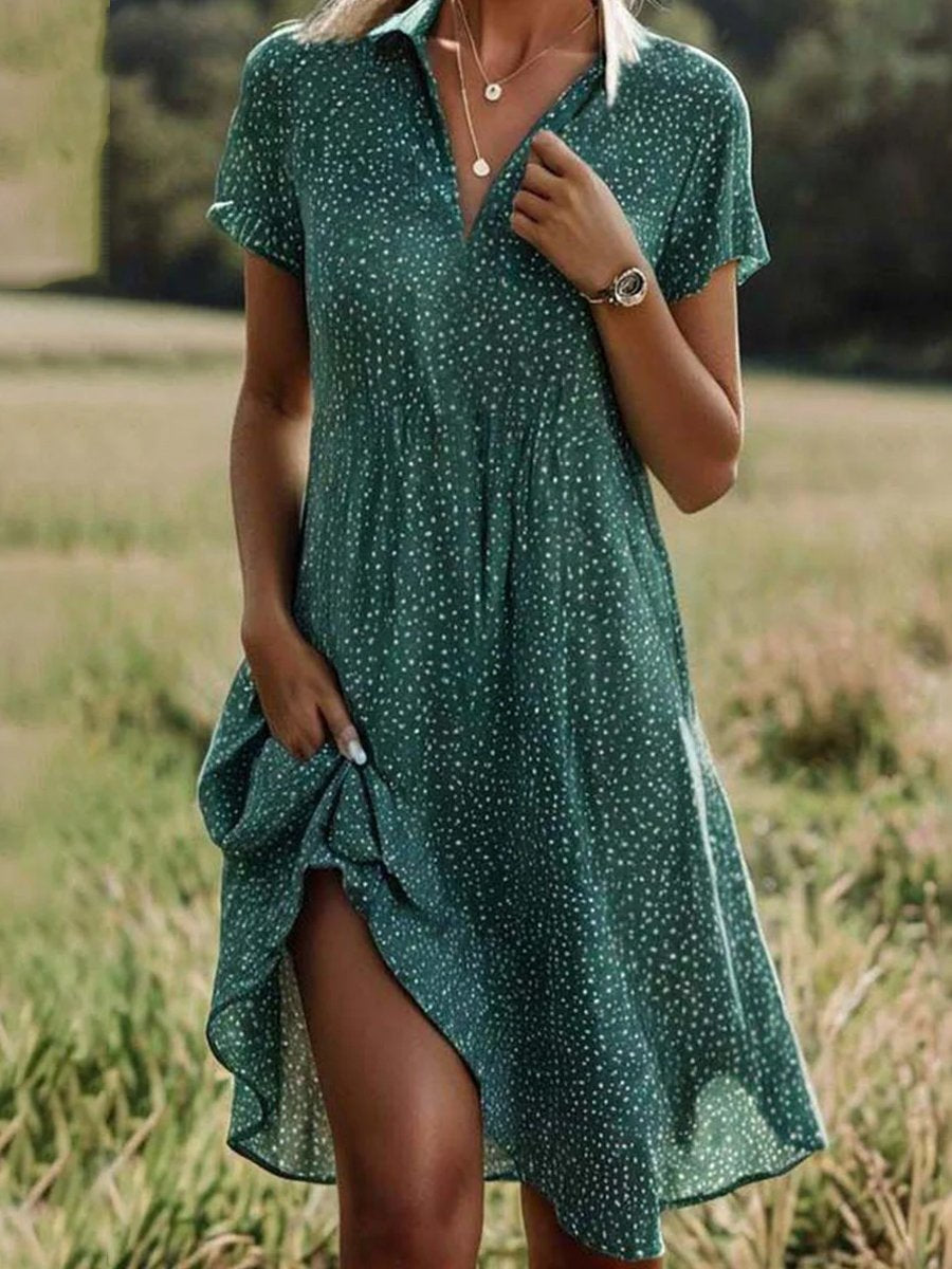 Polka Dot Casual V-neck Dress.