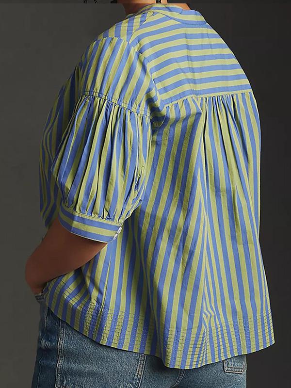 V-neck Striped Stitching Everyday Versatile Top