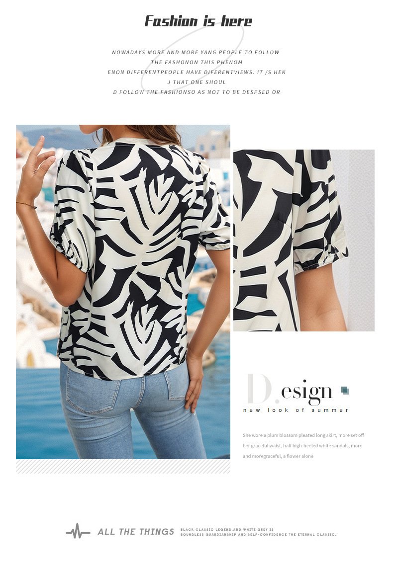 Pullover V-neck Printed Short-sleeved Shirt 85278891