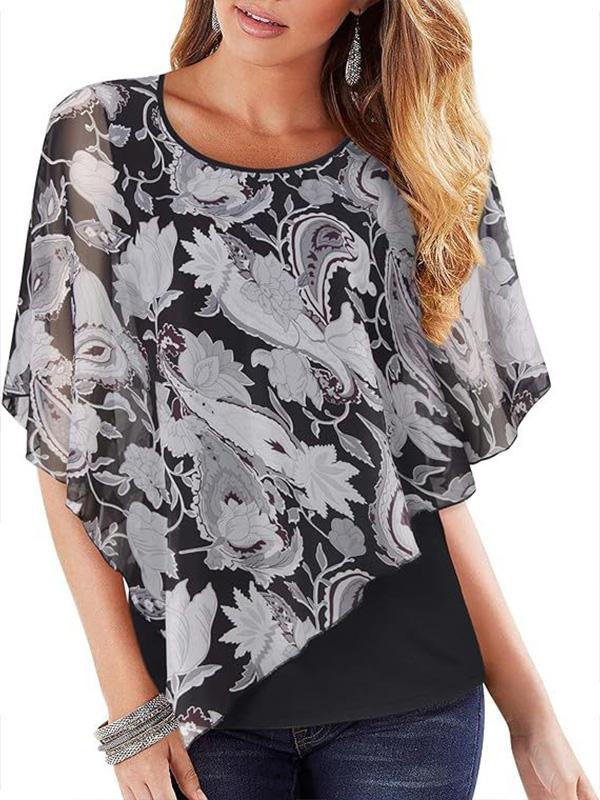 Lightweight Double Chiffon Printed Cape Shirt