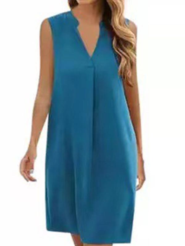 Sleeveless V-neck Loose Solid Color Short Dress