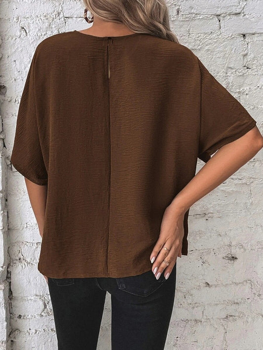 Batwing Sleeves Knotted Hem Plus Blouse