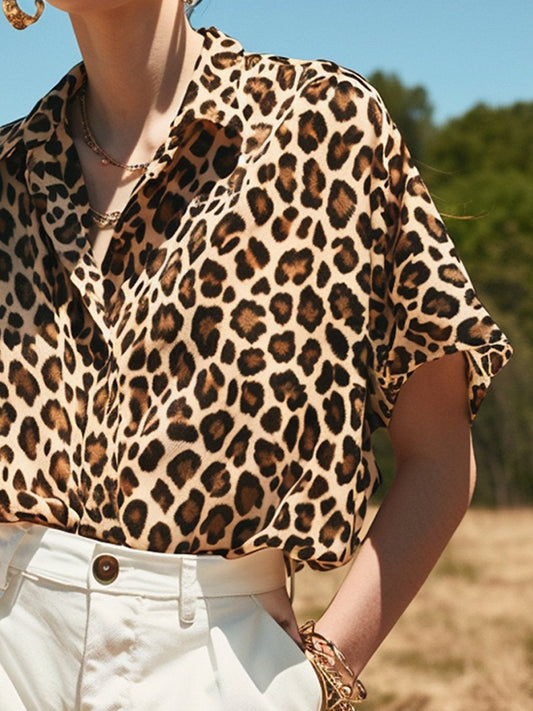 Casual Leopard Print Short Sleeve Shirt