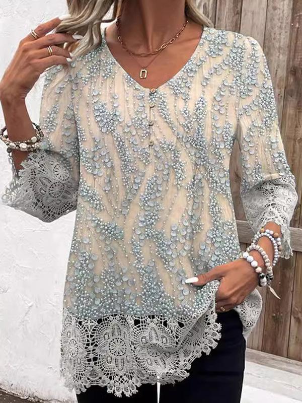 Water-soluble Lace Sleeves and Hem Printed T-shirt