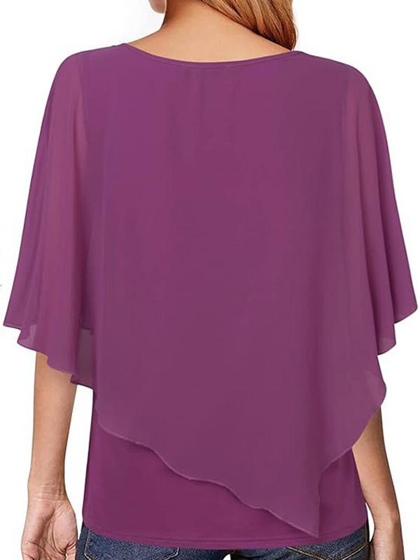 Lightweight Double Chiffon Printed Cape Shirt