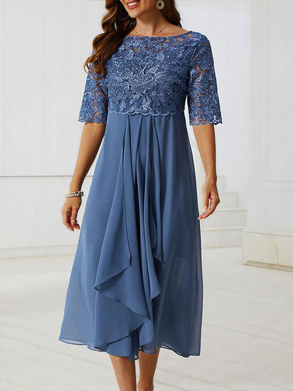 Elegant Lace Panel Midi Dress