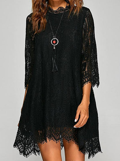 Solid Color Lace Embroidered Shift Dress