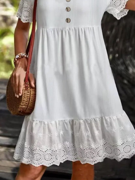 Elegant Lace Trim Patchwork Loose Dress