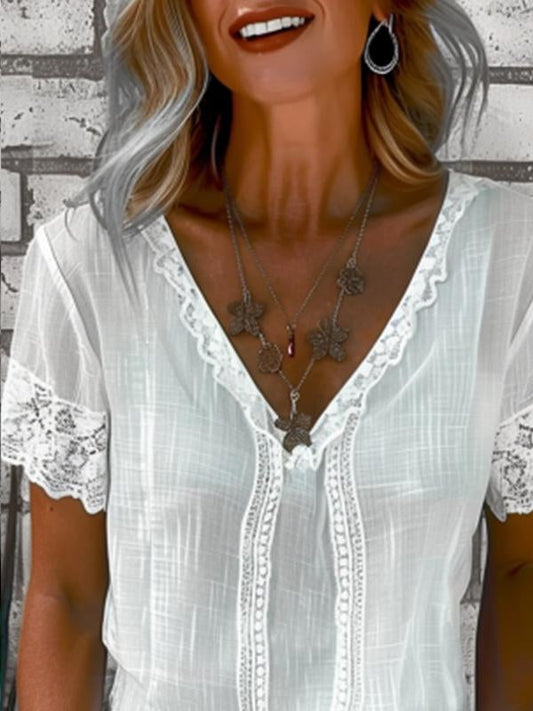 Lace Trim V-neck Blouse