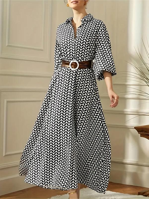 All-over Printed Elegant Button Dress