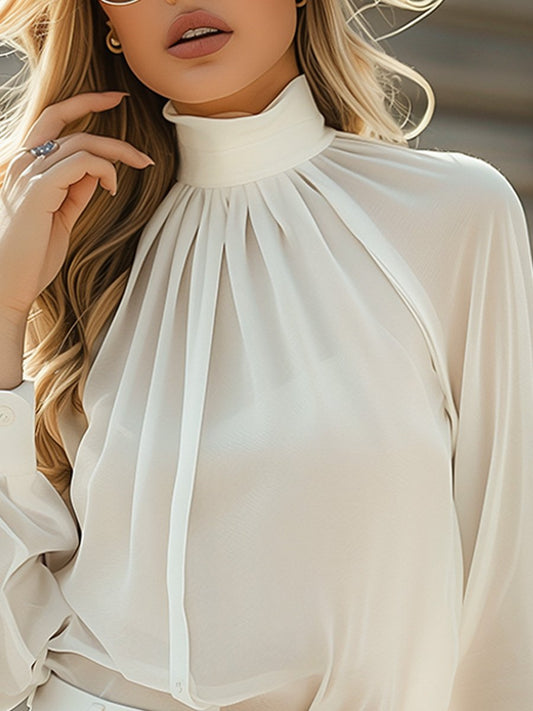 High Collar Long Sleeve Elegant Shirt